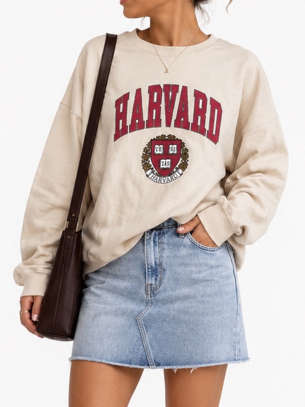 Cozy Tan and Red Harvard Crewneck Unisex College Sweatshirt